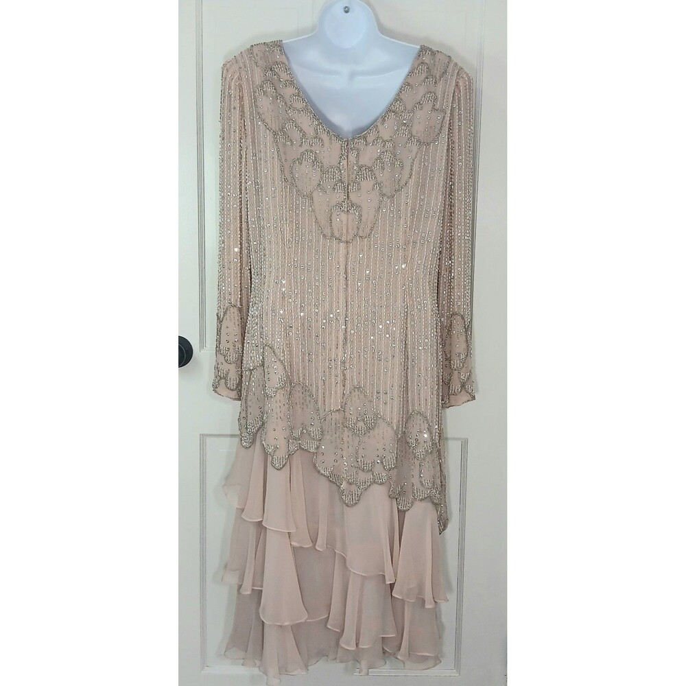 NWT Jack Bryan Beaded Chiffon Dress Size 14 Blush Pink Formal Evening Gown - Picture 8 of 16